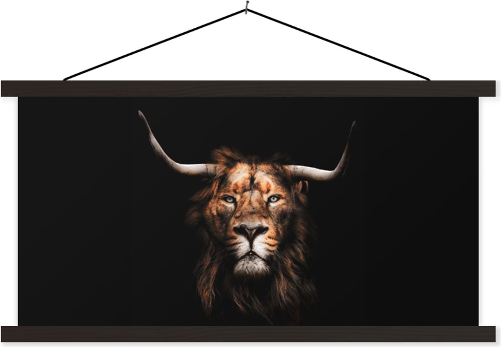 MuchoWow Textilposter Löwe - Horn - Schottisches Hochlandrind 60x30 cm mit schwarzem Rahmen - Textilien