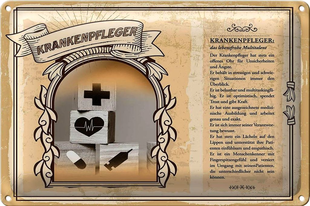 Blechschild Berufe 18x12cm Krankenpfleger belastbar Kraft