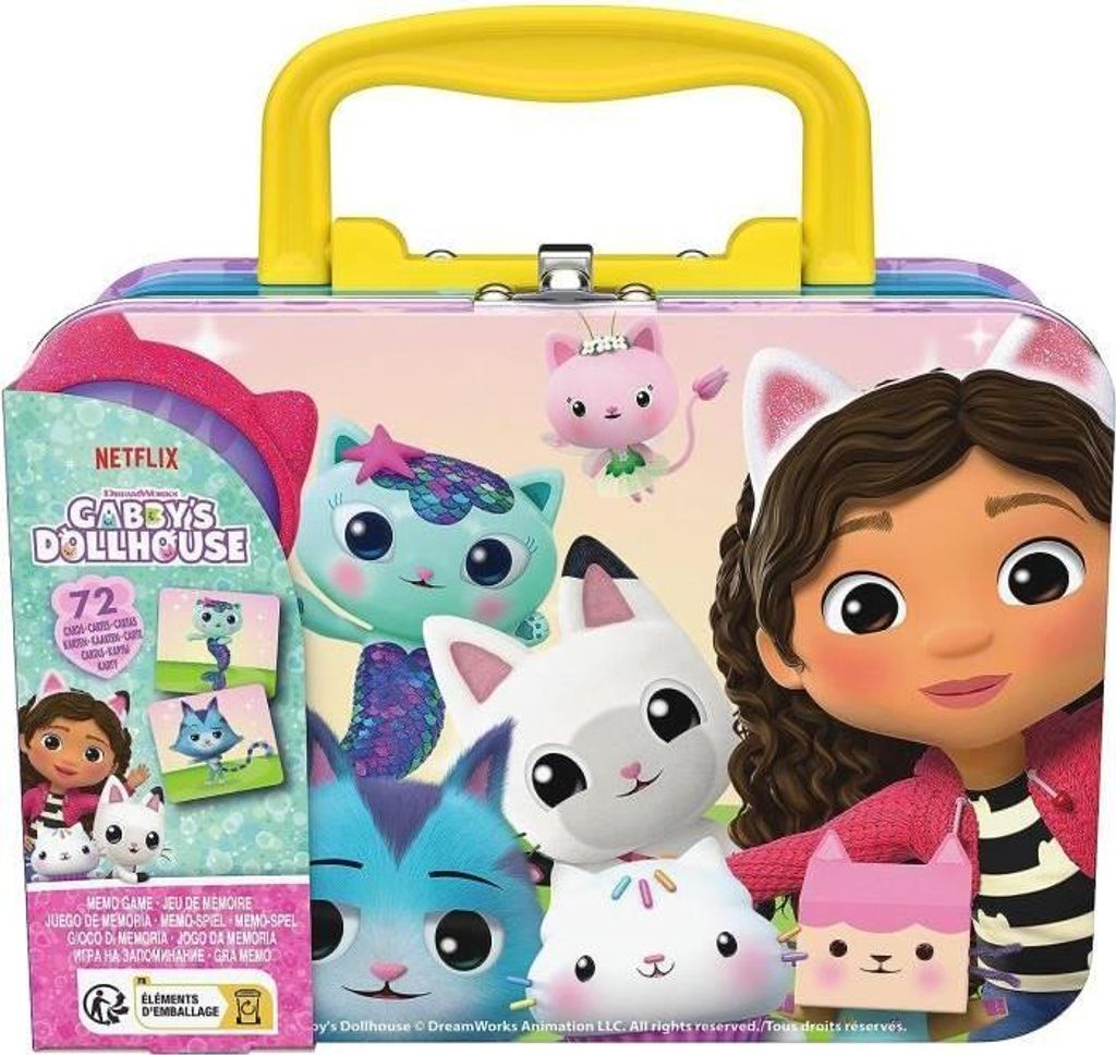Memo Spiel, Spin Master Gabby's Dollhouse Memo Valisette, 72 Karten, 2-4 Spieler, Ab 3 Jahren, Metallkoffer