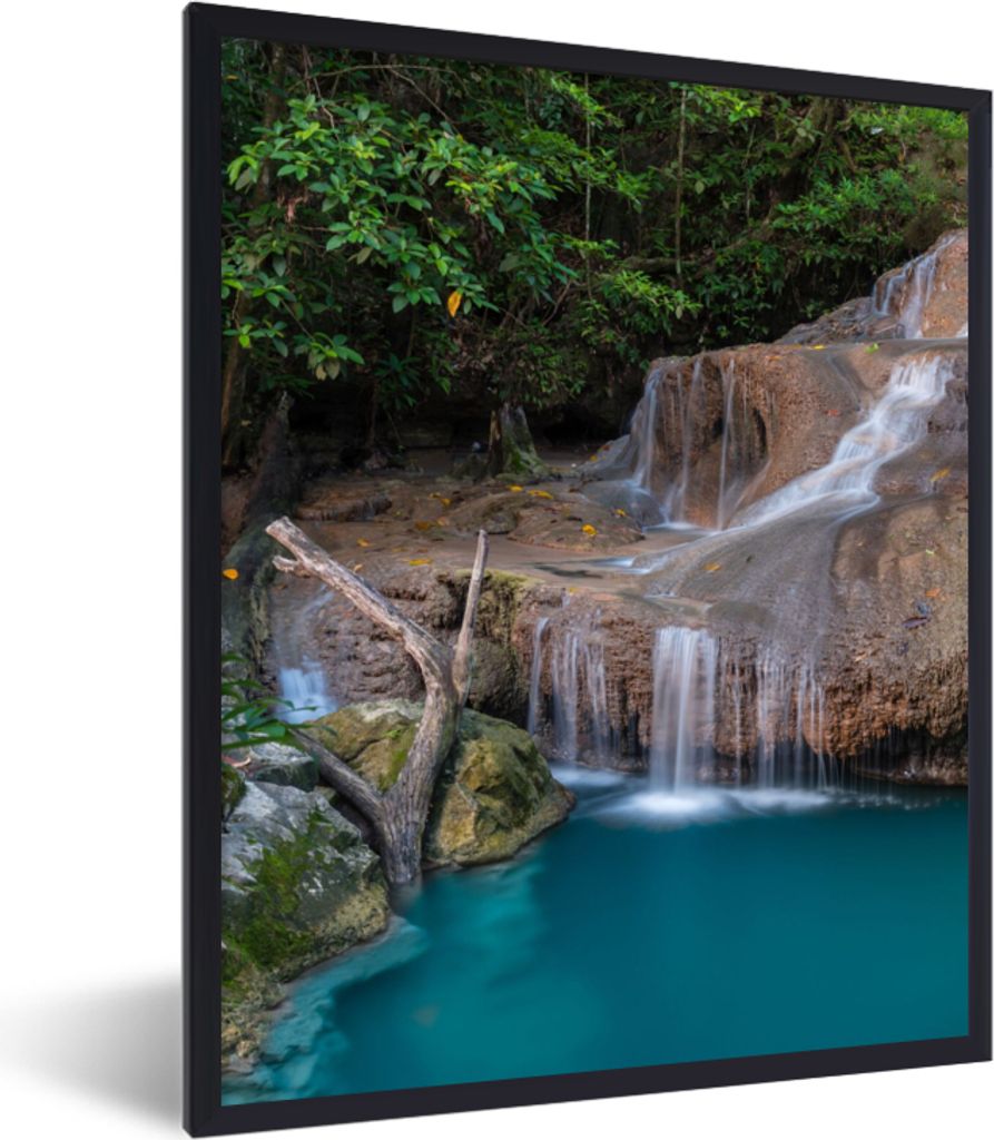 MuchoWow Gerahmtes Poster Wasserfall - Felsen - Landschaft 60x80 cm - Poster mit Schwarzem Bilderrahmen Wandposter Rahmen Foto Bilder - Premium -...