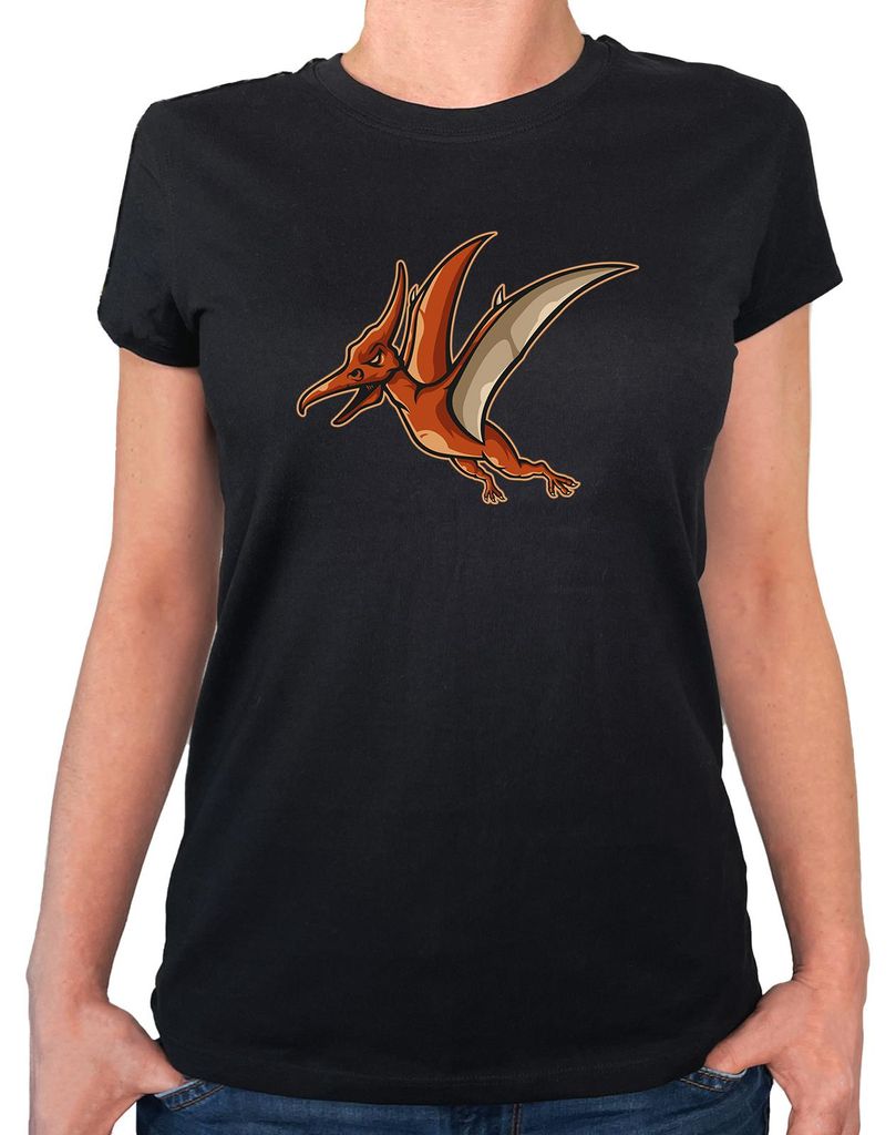 Huuraa Damen T-Shirt Pteranodon Dinosaurier XS Black Bio Baumwolle Fairtrade Damenshirt Geschenkidee
