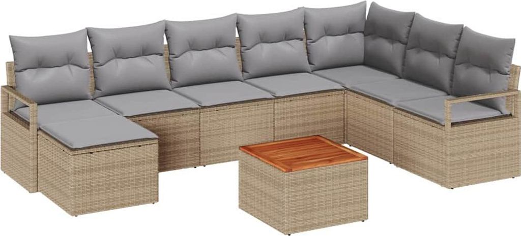 vidaXL Gartensofa-set mit Kissen 9 pcs Beige Poly-Rattan