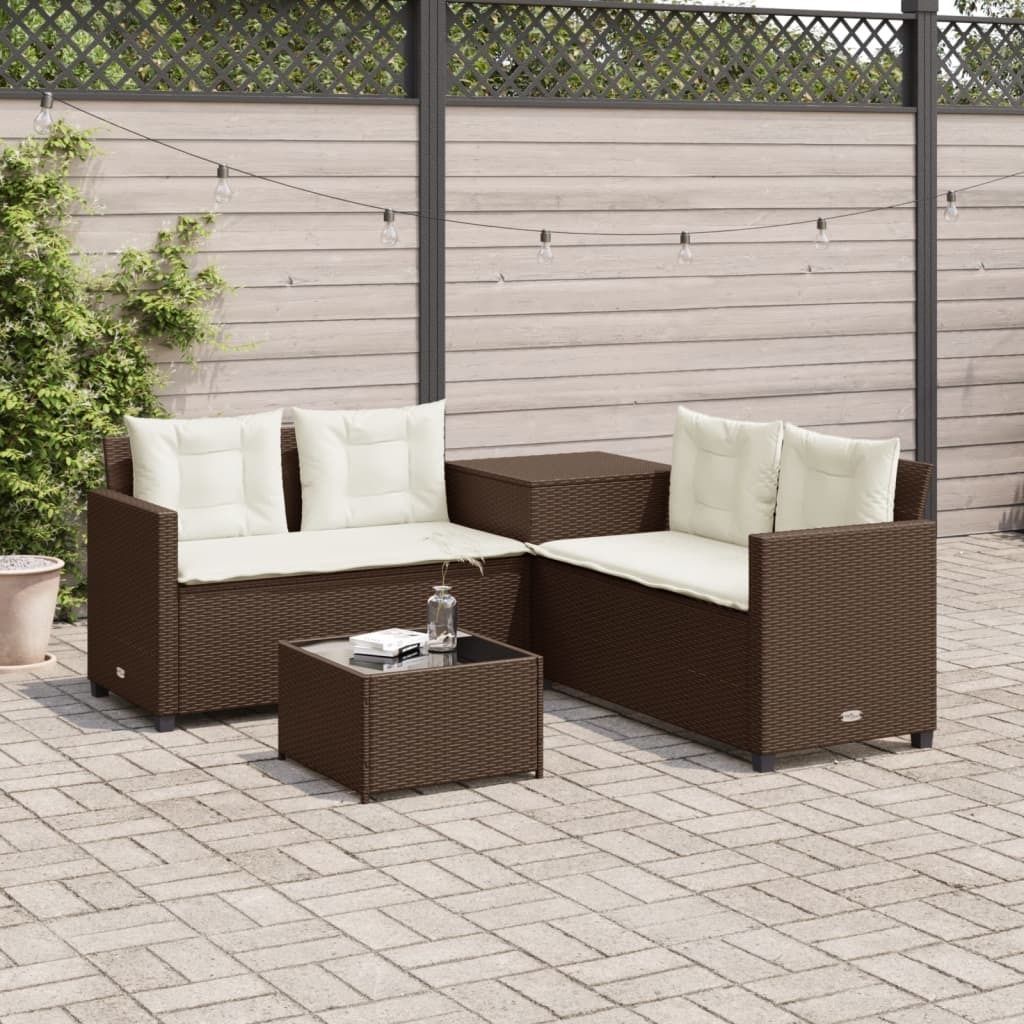Maison Exclusive - Gartensofa in L-Form mit Tisch und Kissen Braun Poly Rattan