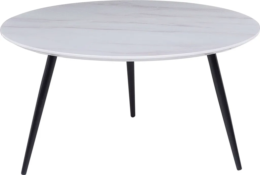 Table basse plateau marbre facile à nettoyer avec pieds noirs robustes