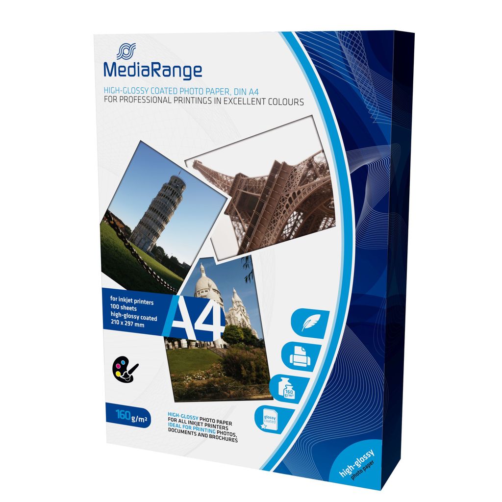 MediaRange Foto Papier hochglänzend A4 160g 100 Blatt Obrázok produktu 