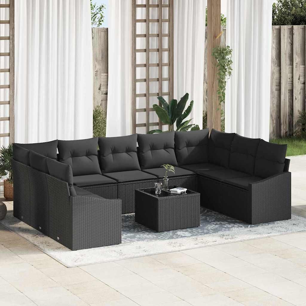 Maison Exclusive - Sofa Set mit Kissen 10 pcs Schwarz Poly Rattan