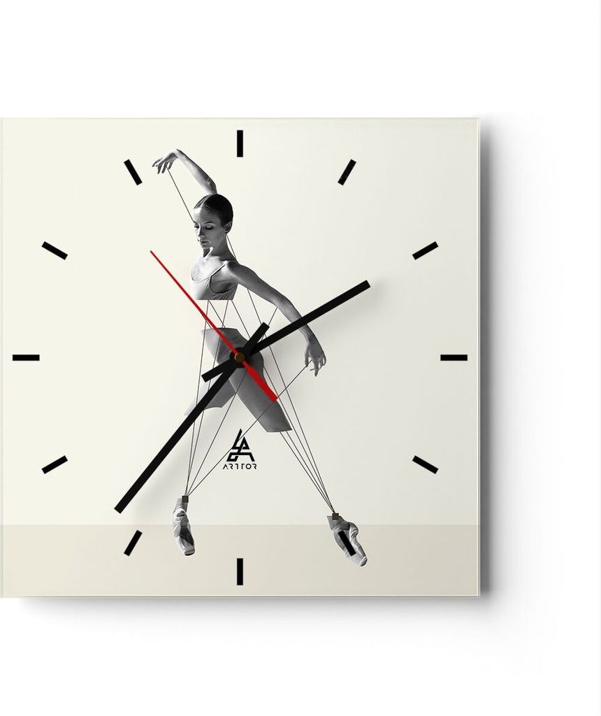 Wanduhr - Quadrat - Glasuhr - Surreal Ballerina Marionette - 40x40cm - Schleichendes Uhrwerk - Lautlos - zum Aufhängen bereit - Dekoration Modern ...