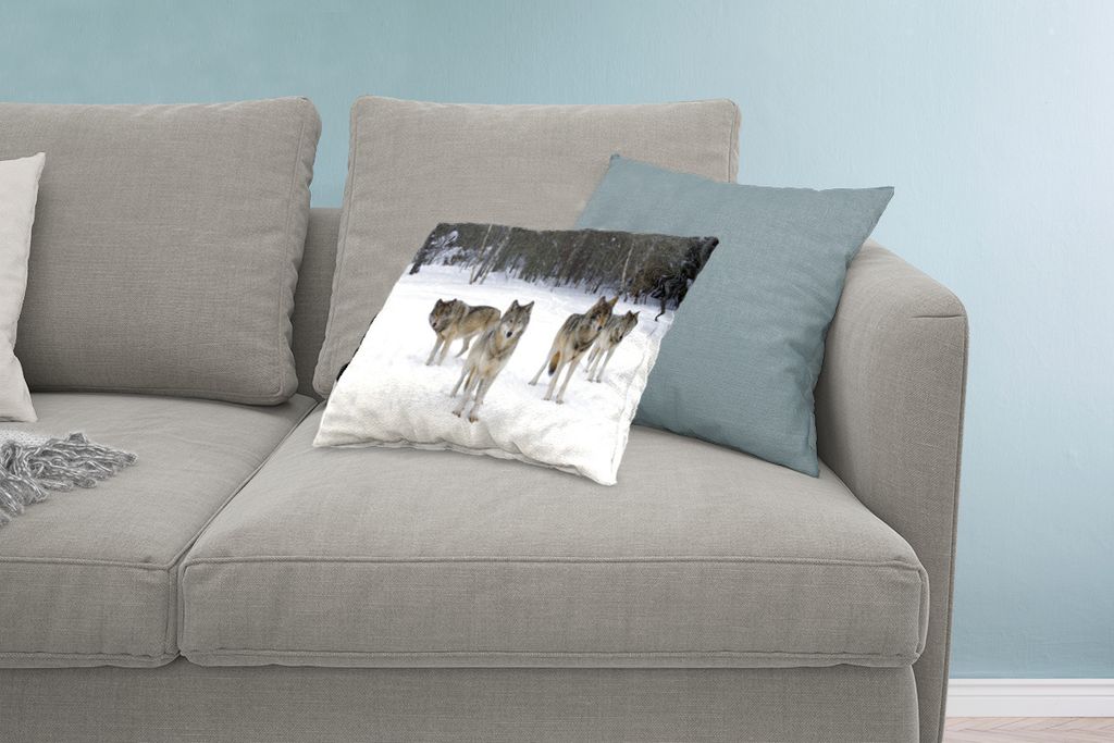 MuchoWow Zierkissen Sofakissen Wohnzimmer Dekokissen 60x40 cm Wolf - Schnee - Kanada - Kopfkissen - Polster mit Foto