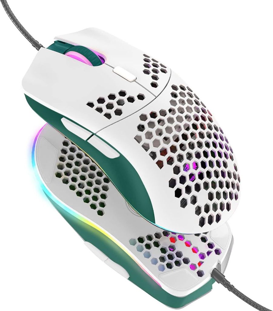 Hoopond Kabelgebundene Gaming-Maus: Leichte 69-G-Maus mit Wabenschale und 6400 DPI, Programmierbare USB-Gaming-Maus mit 6 Tasten, für PC-Gamer, Xbox-