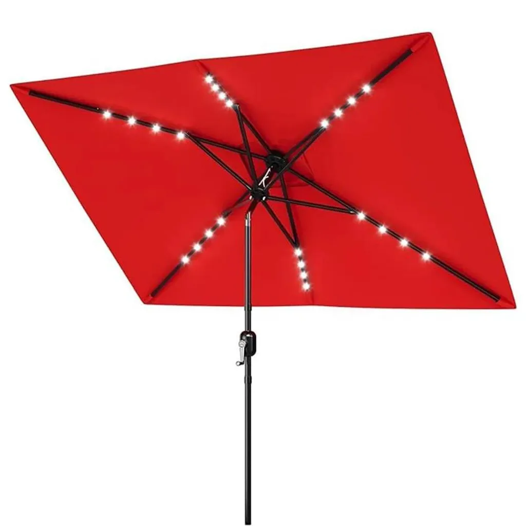 Grand parasol rectangulaire rouge 2x3m inclinable avec LED solaires Luna