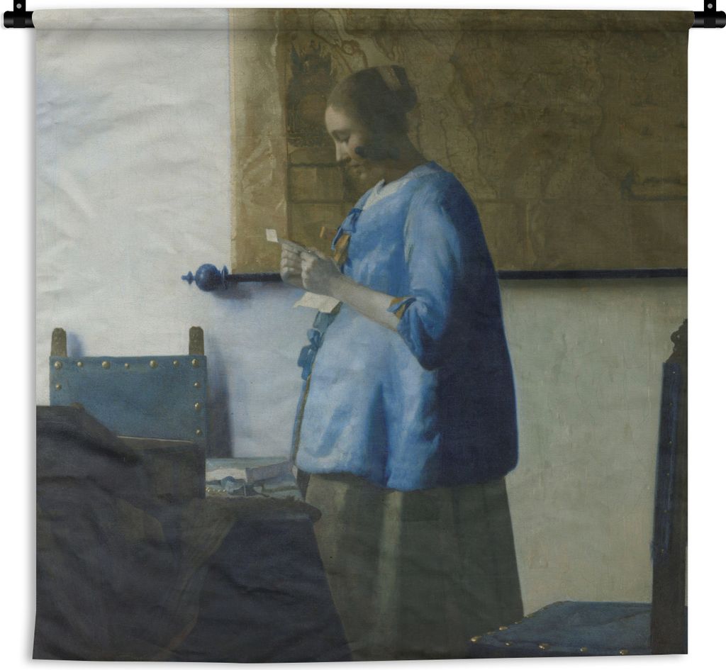 MuchoWow Wandteppich Wandbehang Frau in Blau liest einen Brief - Gemälde von Johannes Vermeer 60x60 cm Tapisserie Dekoration Wandtuch - Dekorati...