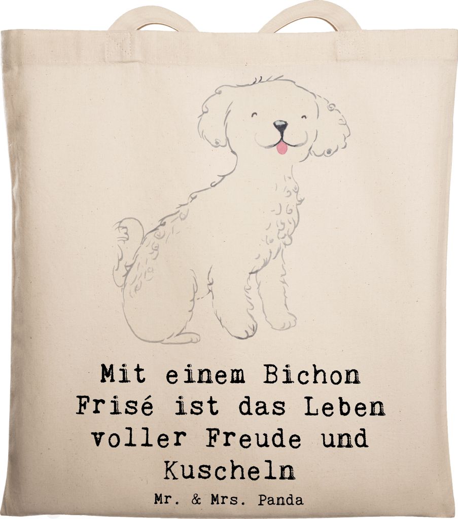 Mr. & Mrs. Panda Tote Bag Bichon Frisé Freude - Transparent - Geschenk, Laptoptasche, Liebenswert, Tasche, Schultasche, Hunderassen Charakter, Zun...