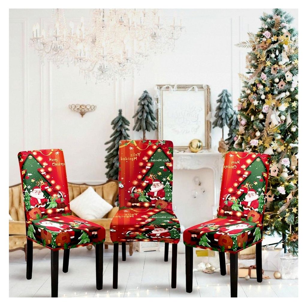 Stuhlhussen Weihnachten 6er Set, Stretch Weihnachts-Stuhlhussen für Schwingstühle, Weihnachtsdeko Stuhlbezüge, Abnehmbare und Waschbare Stuhlhus...