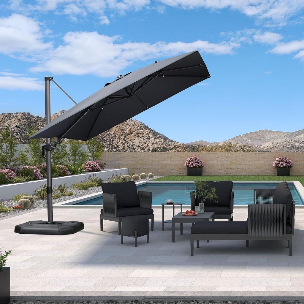 PURPLE LEAF Sonnenschirm Twist 360 cm x 270 cm, Kippbar Ampelschirm Groß, Neigung am Mast, Gartenschirm mit Kurbel, 360° Rotation, UV-beständig,...