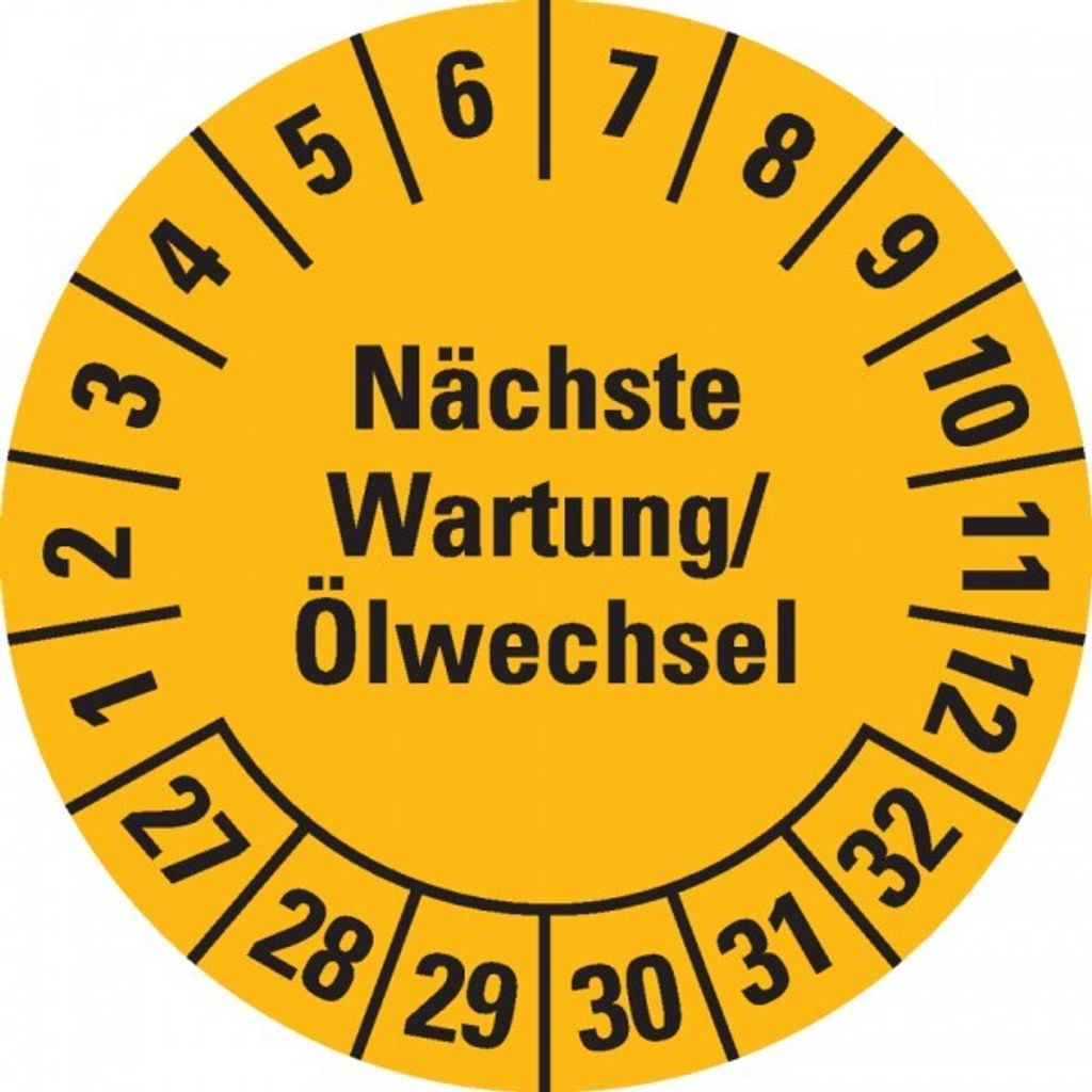 Dreifke Prüfplakette Nächste Wartung/Ölwechsel 27-32,gelb,Dokumentenfolie,Ø3...