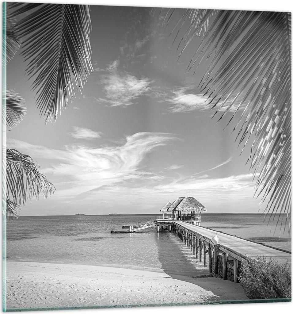 Bilder auf glas - Einteilig - Himmlisch Strand Monochrom - 30x30cm - Glasbilder - Wandbilder - Bilder - zum Aufhängen bereit - Wanddekoration aus ...