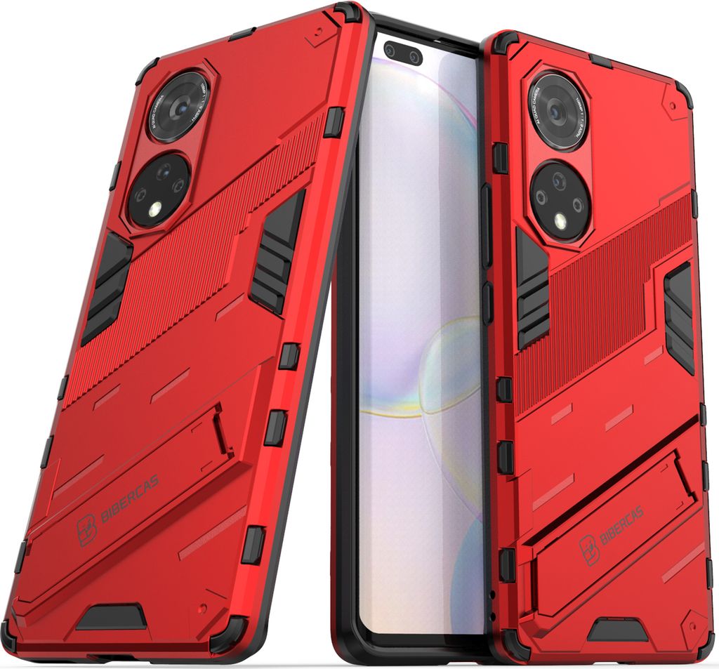 Armor Hülle für Huawei Nova 9 Pro /Honor 50 Pro, Hybrid PC TPU Bumper Stoßfestes Schutzhülle mit Standfunktion Rot