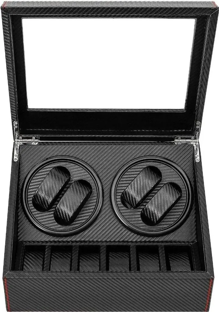 Remontoir Montre Automatique 4+6 Emplacements Noir en Bois MDF et PU