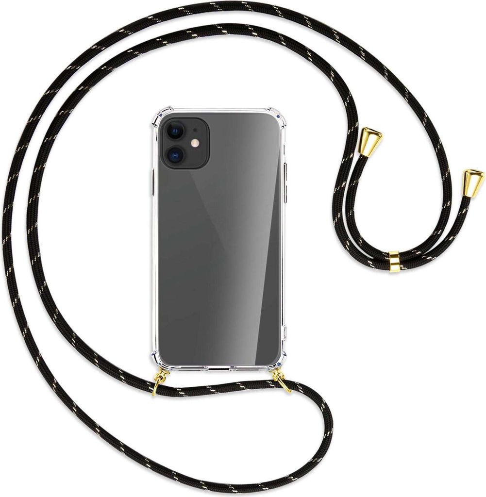 Handykette Backcover-Schutzhülle mit Band (Metall goldfarben) für Apple iPhone 11 - schwarz/gold