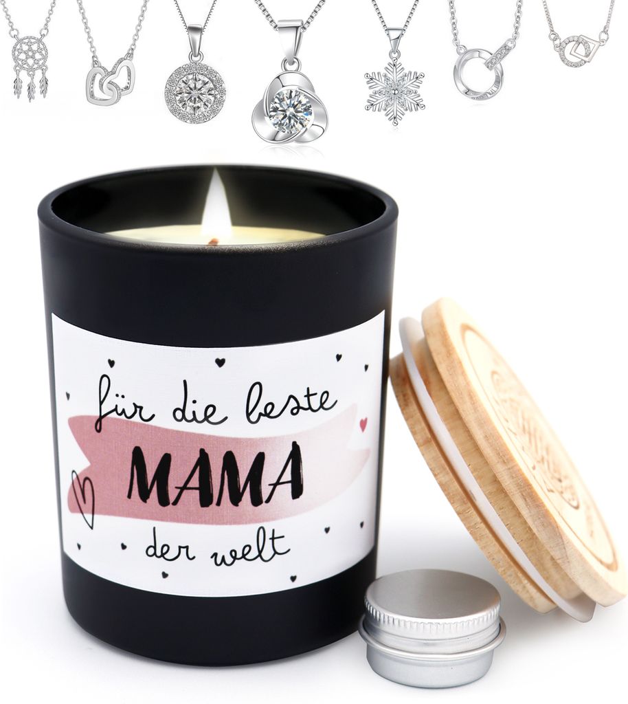 Schmuckkerze "Mama", Geschenke für Frauen, Duftkerzen im Glas mit Schmuck, K001