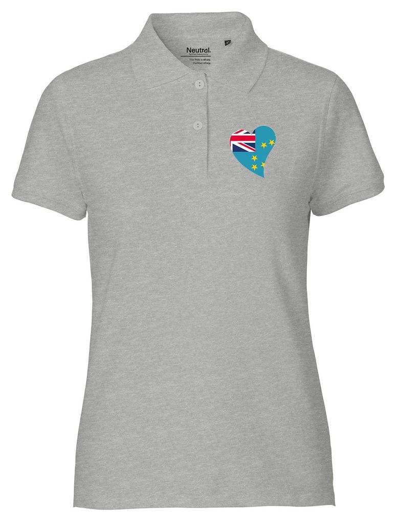 Huuraa Damen Polo Shirt Tuvalu Flagge Herz M Sport Grey Bio Baumwolle Fairtrade Poloshirt Geschenkidee