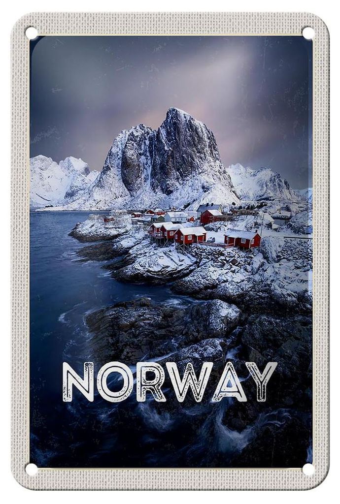 Blechschild Reise 12x18cm Norwegen Winterzeit Frost Kälte Meer Schild