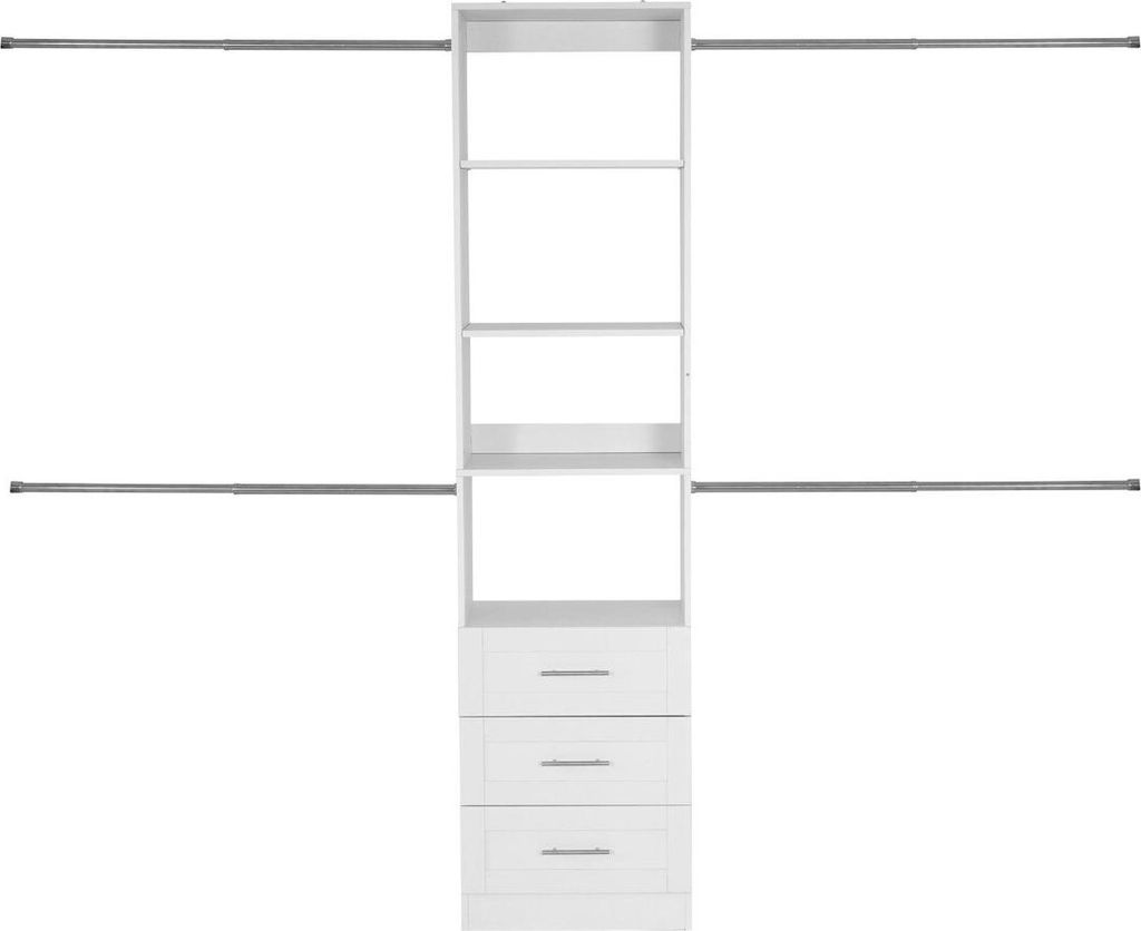 Closet System with 3 Drawers, Adjustable Height Wooden Closet Organizers, Modern Walk-in Wardrobe Organization with 4 Retractable Clothes Hanger Ro...