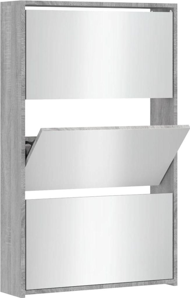 vidaXL Schuhschrank mit Spiegel 3 Fächer Grau Sonoma 63x17x102,5 cm