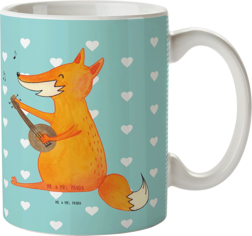 Mr. & Mrs. Panda Haferl Fuchs Gitarre - Türkis Pastell - Geschenk, Singen, Trinklernbecher, Musiker, Pott, Camping Tasse, Optimistisch, Musik, Pla...