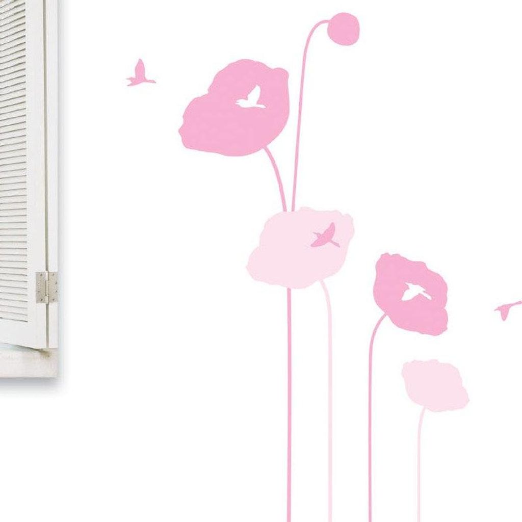 Dekorative Wandaufkleber mit rosa Tulpen und Vögeln