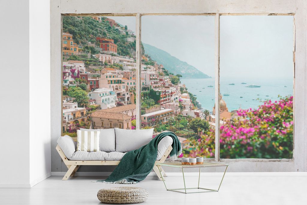 MuchoWow Fototapete für Wohnzimmer oder Schlafzimmer Wandtapete Vinyl Motivtapete Aussicht - Meer - Berge - 450x300 cm - Gemusterte