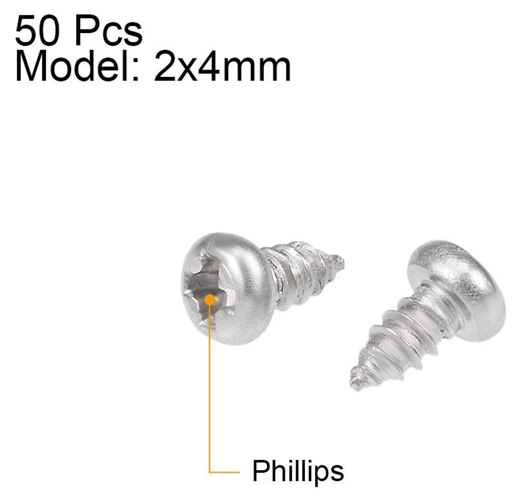 50stk. Selbstschneidend Schrauben Kreuzschlitzkopf 316 Edelstahl Anschluss Bolzen 2x4mm