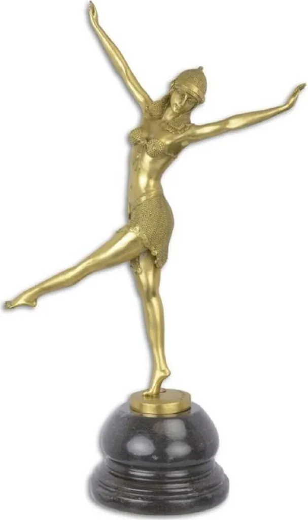 Sculpture Bronze Doré et Noir avec Socle Marbre Danseuse Arabe 45,4 cm