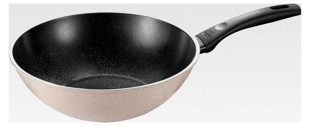 Ledro Wok, 28 cm, Aluminium, Induktionsgeeignet, Keramik-Antihaftbeschichtung, Thermopoint, Hergestellt in Italien, Beige