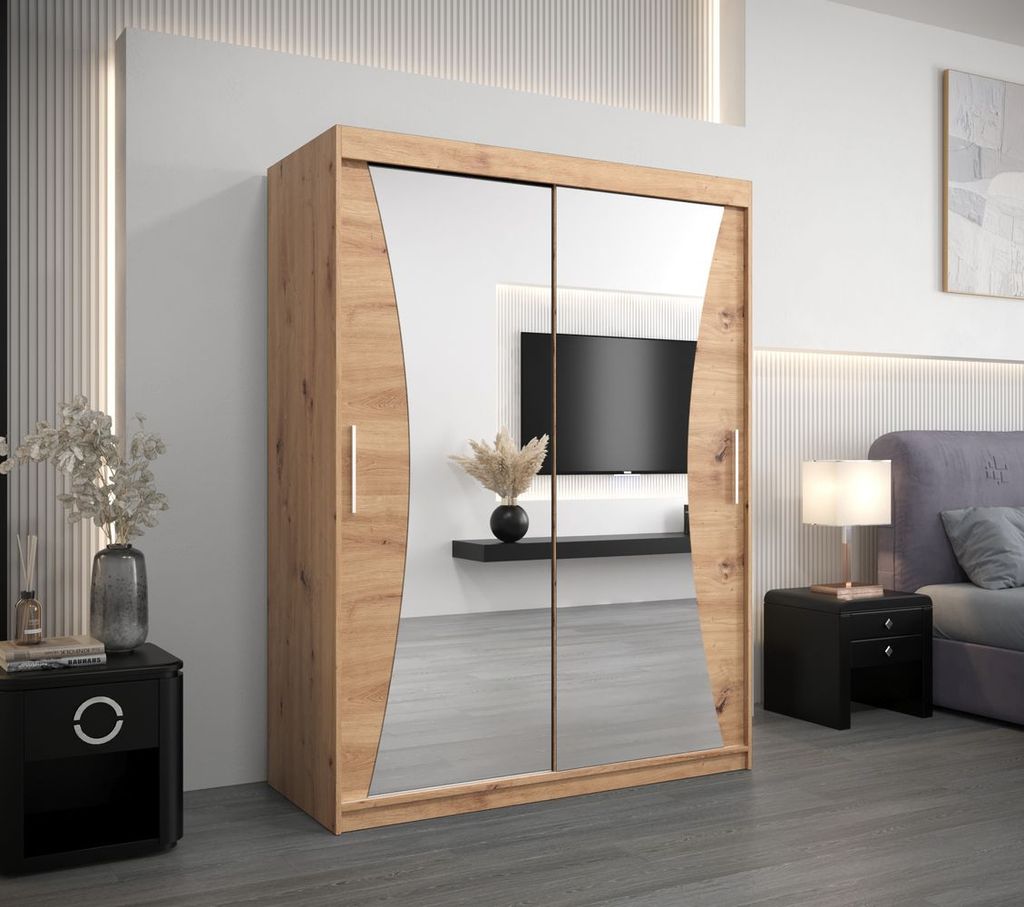 Kleiderschrank mit Spiegeln LADA – Breite 150 cm, Eiche handwerklich gefertigt