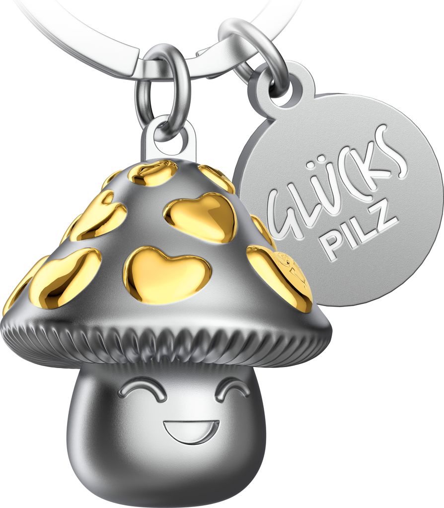 "Champ" Glücksbringer Schlüsselanhänger mit Gravur - Süßer Glückspilz mit Herz in Gold - Viel Glück Viel Erfolg