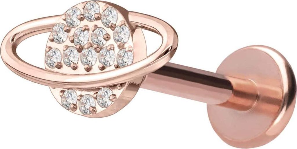 Ohrpiercing, Nasenpiercing Titan Labret mit Push Fit KRISTALLPLANET RoséGold Stablänge: 10mm | Stabstärke: 1,2mm