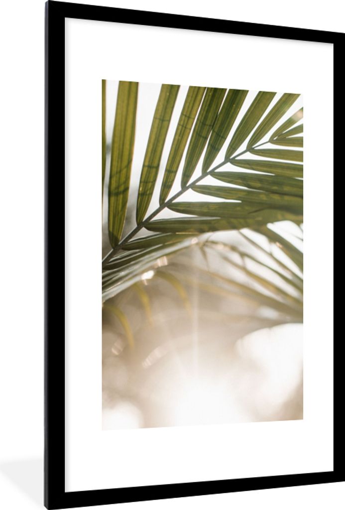 MuchoWow Gerahmtes Poster Palme - Palmenblatt - Sonne - Sommer 60x90 cm - Poster mit Schwarzem Bilderrahmen Wandposter Rahmen Foto Bilder - Dekor...