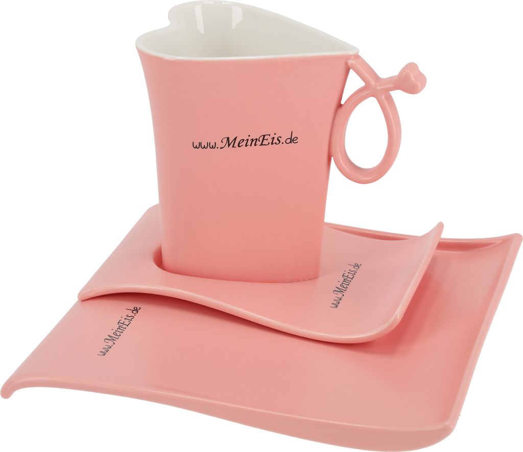 TIBU Tasse und Untertasse Set Herzform Beige Keramik Kuchenteller Dessertteller Kaffee Tee kreatives Geschenk Valentinstag Geburtstag (400ml)