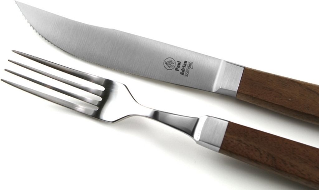 Paul Adrian Solingen Steakbesteck 8tlg. Steak Messer Gabel Grillbesteck Pizzabesteck Set Walnuss