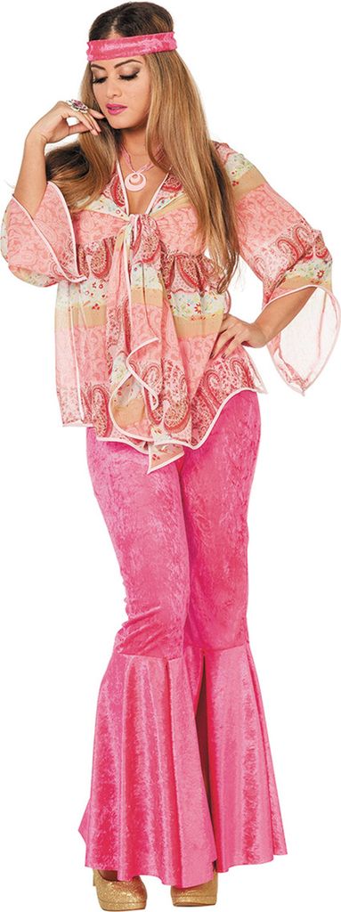 Flower Power Hippie Dame Deluxe Roze Kostuum 38
