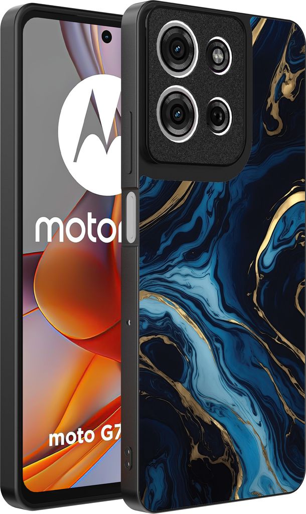 Smartphonica Handytasche geeignet für Motorola Moto G75 mit Marmordruck - TPU zurück Abdeckung Fall Gold blau Marmor Design - Gold Blau
