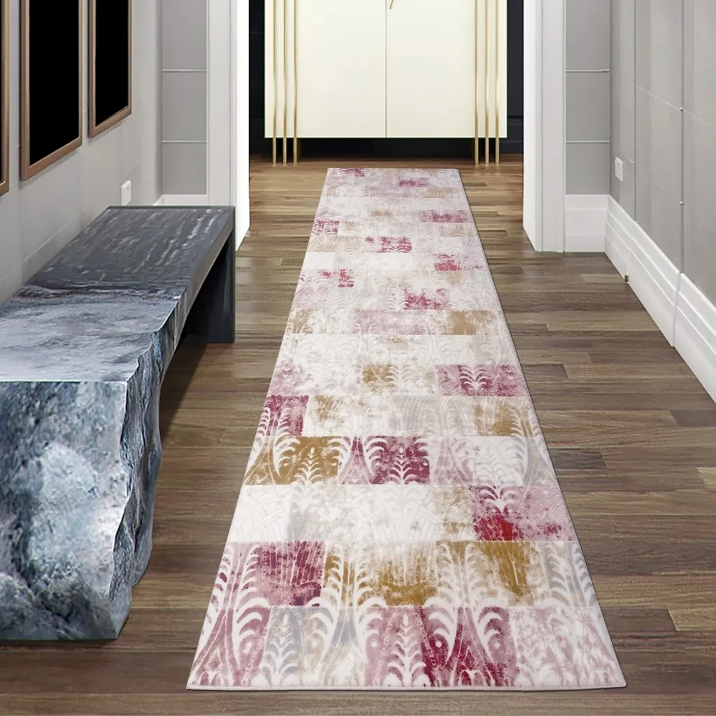 Tapis de couloir chic en laine à carreaux - Idéal pour entrée 80x300 cm