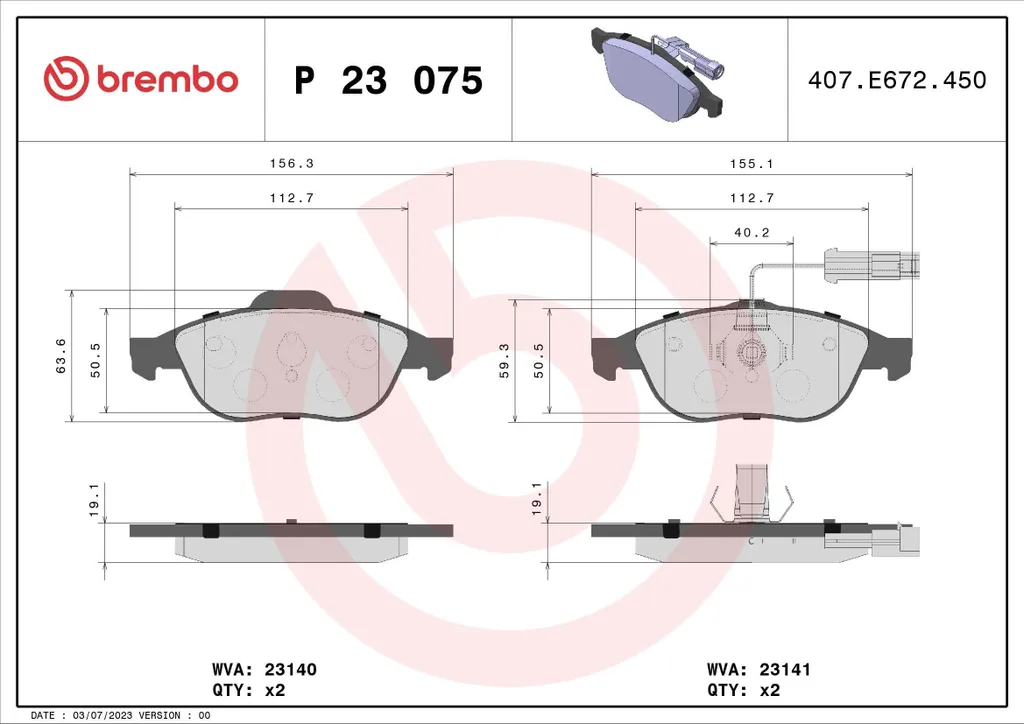 Plaquettes de frein haute performance Brembo P 23 075 OE 6001073151 Neuves