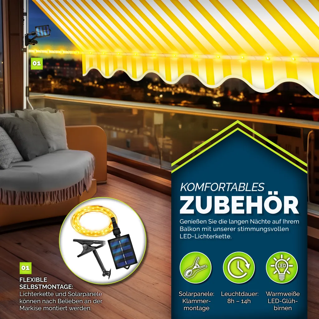 Tenda Parasole Balcone 250 cm tillvex Senza Trapano Luci LED - 7
