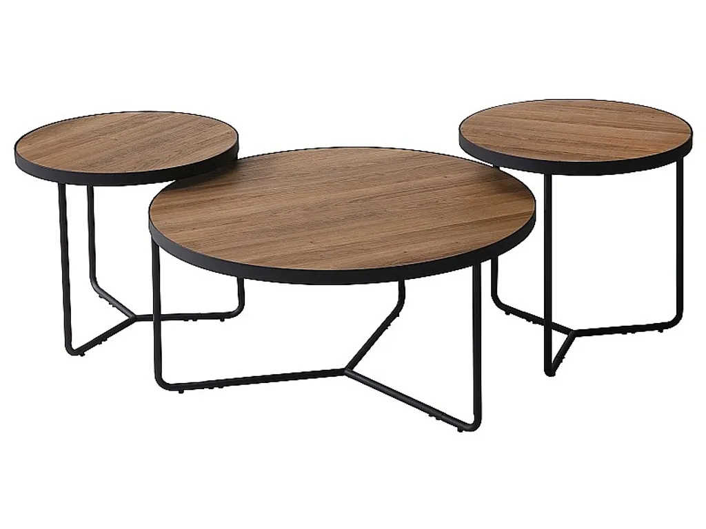 Table basse BJORN double plateau noyer et métal noir style industriel