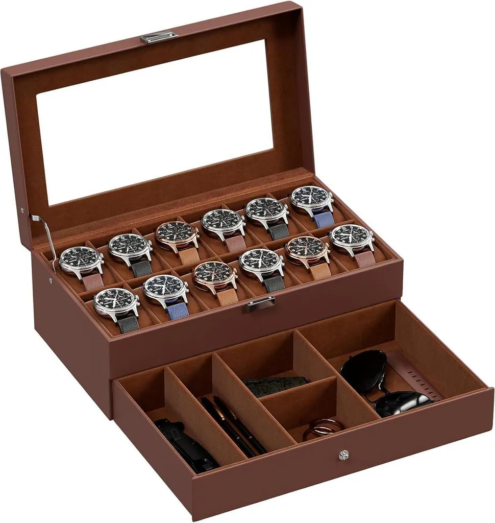 Espositore Orologi 12 Posti Legno Espresso e Vetro - Idea Regalo