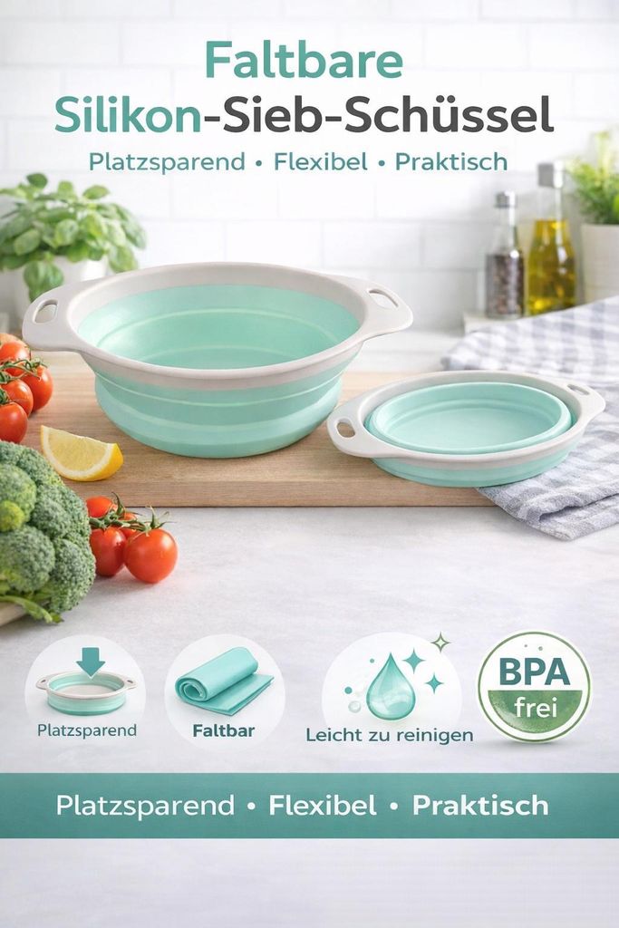 Silikon-Sieb-Schüssel Faltbar Ø ca.18 cm Produktbild 