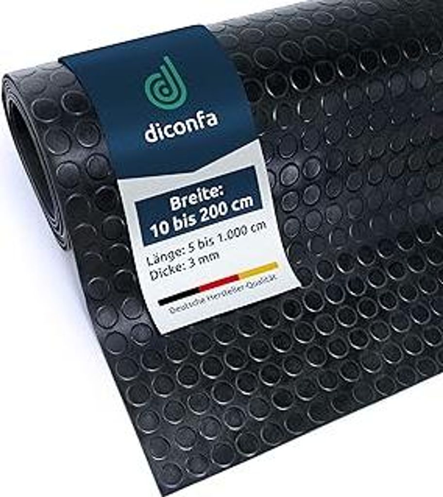 diconfa Noppenmatte Gummimatte 3mm WÄHLEN - BREITE 0,1m bis 2m - LÄNGE 0,05m bis 10m - Auswahl 0,1m x 0,85m (100mm x 850mm) - Meterware Gummimatt...