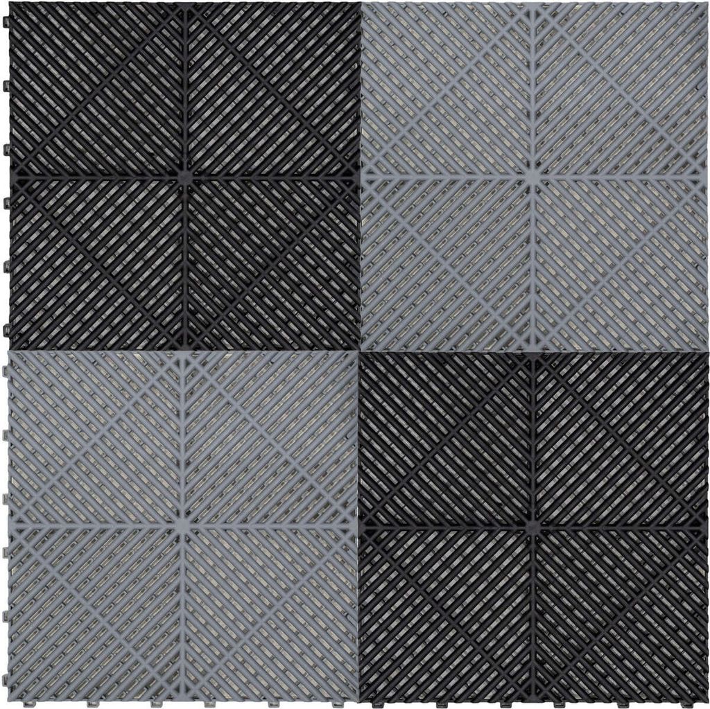 Belüftete ineinandergreifende Bodenbeläge, Fliesen und Kanten, 120 Schwarz und 120 Grau, Einzelgarage, robuste Bodenmatte, Werkstatt, Polypropyle...